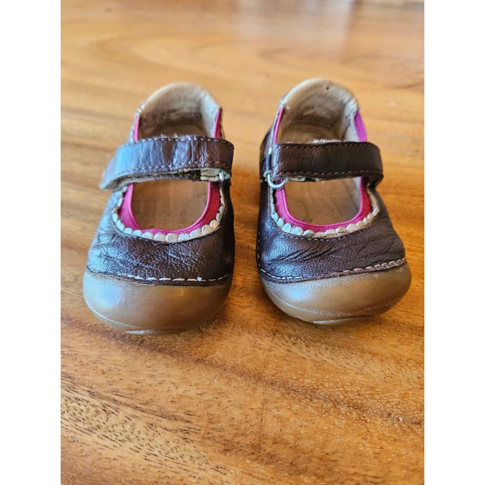 Baby Stride Rite Brown Pink Mary Jane Walker Shoes Size 3.5